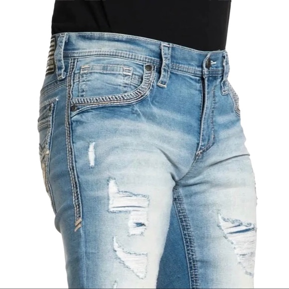 Affliction Men's Denim Jeans ACE APEX MIDLAND Embroidered Blue - Picture 7 of 9